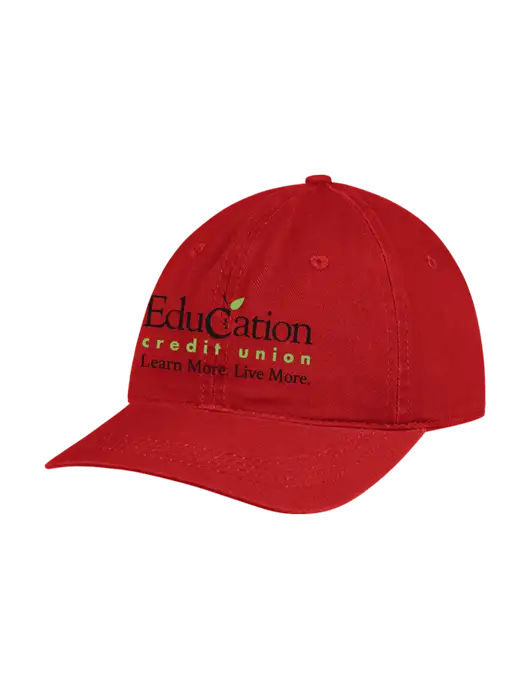 Garment Washed Unstructured Twill Red Cap w/Education Credit Union Logo