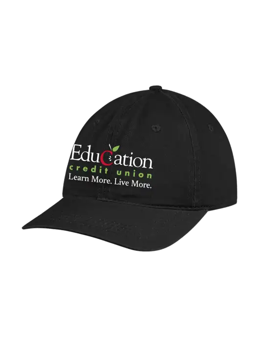 Garment Washed Unstructured Twill Black Cap w/Education Credit Union Logo