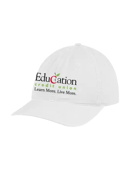 Garment Washed Unstructured Twill White Cap w/Education Credit Union Logo