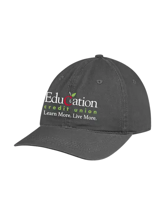 Garment Washed Unstructured Twill Charcoal Cap w/Education Credit Union Logo