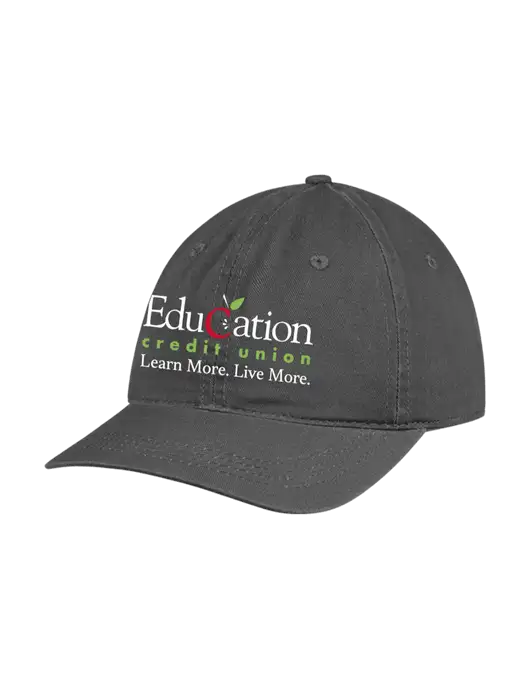 Garment Washed Unstructured Twill Charcoal Cap w/Education Credit Union Logo