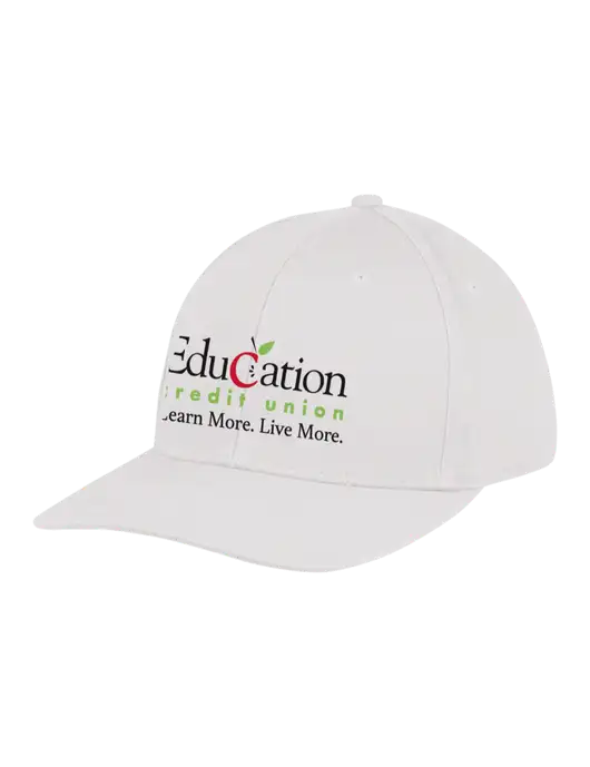 Premium Modern Structured Twill White Snapback Cap w/Education Credit Union Logo