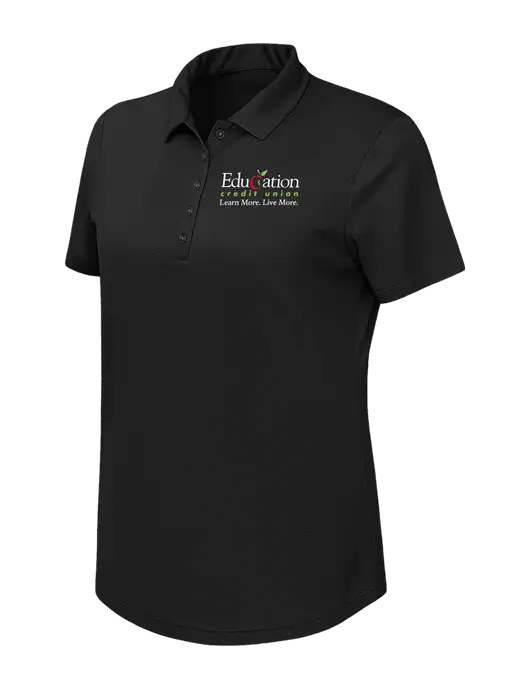 Callaway Womens Birdseye Black Polo w/Education Credit Union Logo