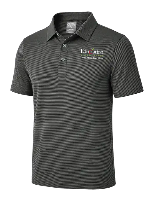 Callaway Black Fine Line Stripe Polo w/Education Credit Union Logo