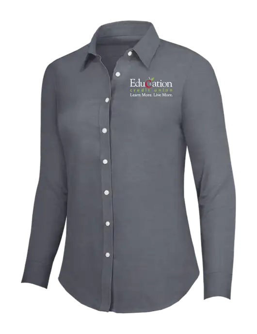 Dark Grey Womens SuperPro Oxford Shirt w/Education Credit Union Logo