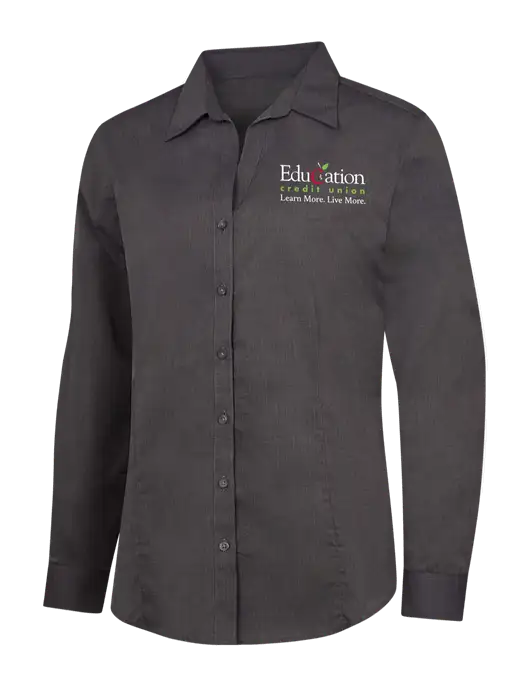 Womens Soft Black Crosshatch Easy Care Shirt w/Education Credit Union Logo