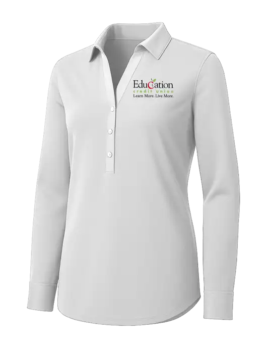 Womens White City Stretch Shirt w/Education Credit Union Logo