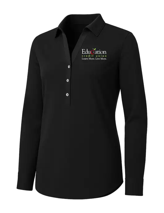 Womens Black City Stretch Shirt w/Education Credit Union Logo
