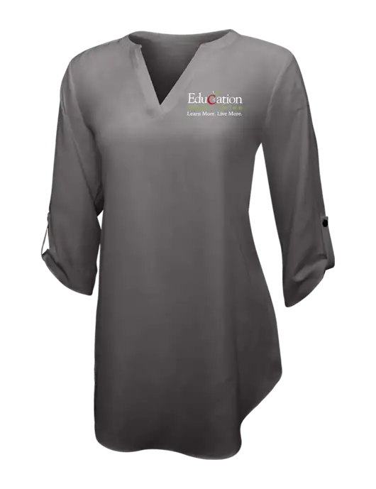Dark Grey Womens 3/4 Sleeve Tunic Blouse w/Education Credit Union Logo