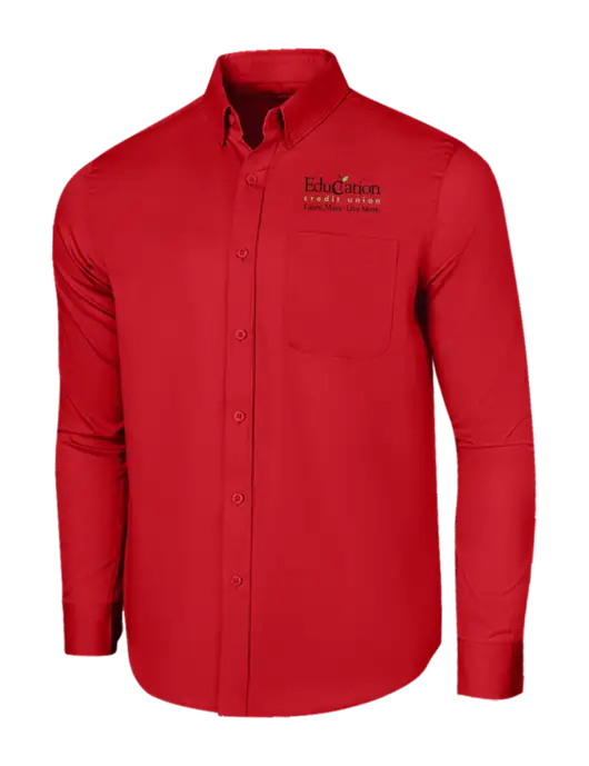 Long Sleeve Red Superpro React Twill Shirt w/Education Credit Union Logo