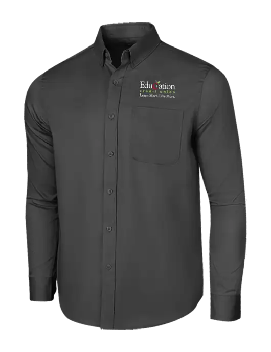 Long Sleeve Dark Grey Superpro React Twill Shirt w/Education Credit Union Logo