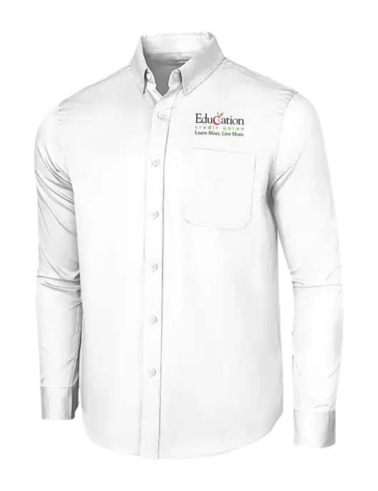 Long Sleeve White Superpro React Twill Shirt w/Education Credit Union Logo