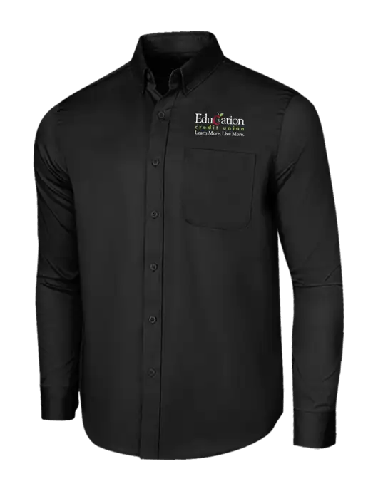Long Sleeve Deep Black Superpro React Twill Shirt w/Education Credit Union Logo