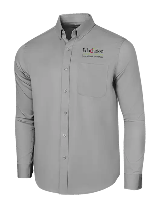 Long Sleeve Light Grey Superpro React Twill Shirt w/Education Credit Union Logo