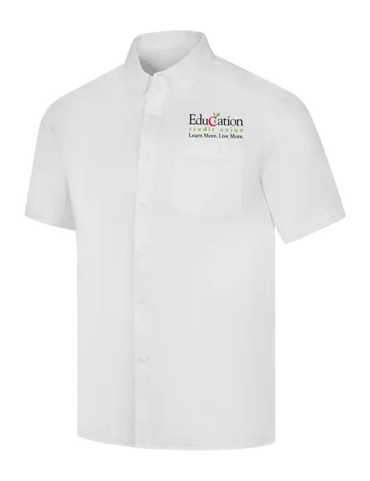 Short Sleeve White Superpro React Twill Shirt w/Education Credit Union Logo