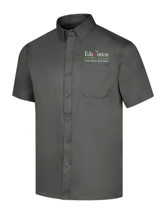 Short Sleeve Dark Grey Superpro React Twill Shirt w/Education Credit Union Logo