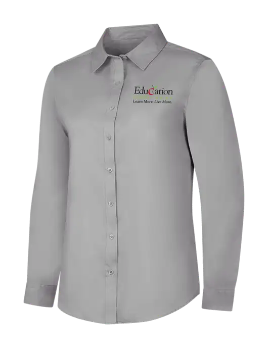 Light Grey Womens Long Sleeve Superpro React Twill Shirt w/Education Credit Union Logo