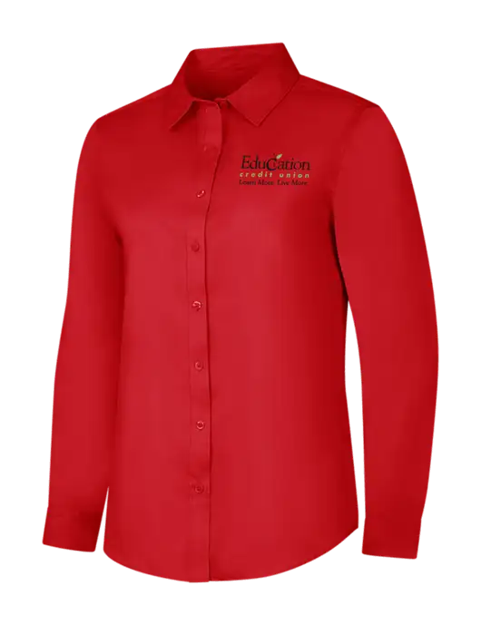 Red Womens Long Sleeve Superpro React Twill Shirt w/Education Credit Union Logo