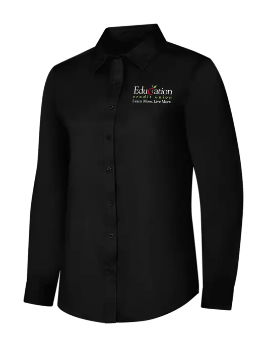 Womens Black Long Sleeve Superpro React Twill Shirt w/Education Credit Union Logo
