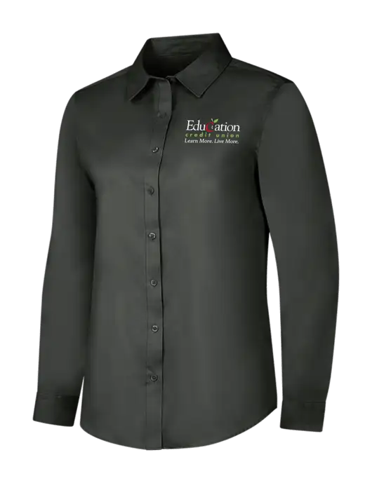 Dark Grey Womens Long Sleeve Superpro React Twill Shirt w/Education Credit Union Logo