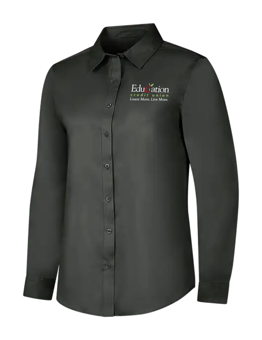 Dark Grey Womens Long Sleeve Superpro React Twill Shirt w/Education Credit Union Logo