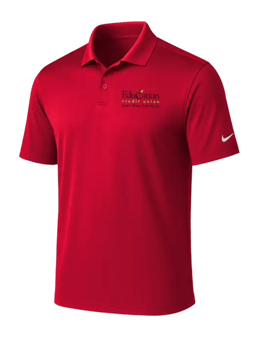 NIKE Red Victory Solid Polo w/Education Credit Union Logo