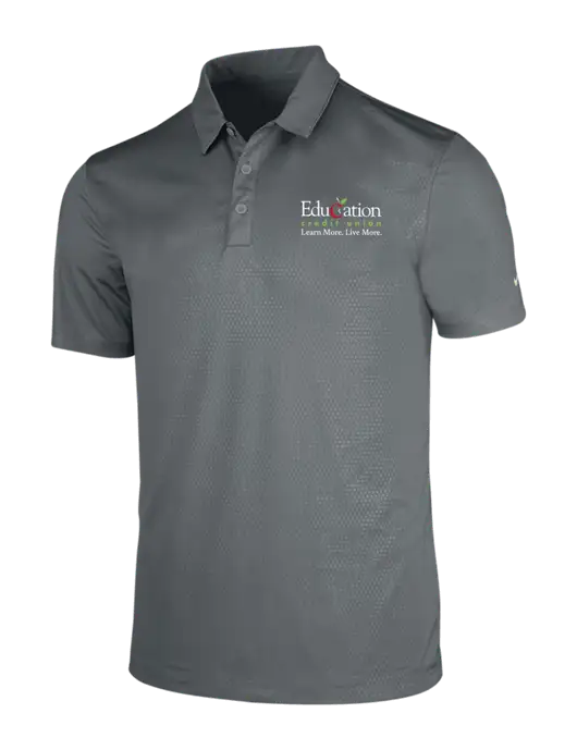 NIKE Medium Grey Dri-Fit Embossed Tri-Blade Polo w/Education Credit Union Logo