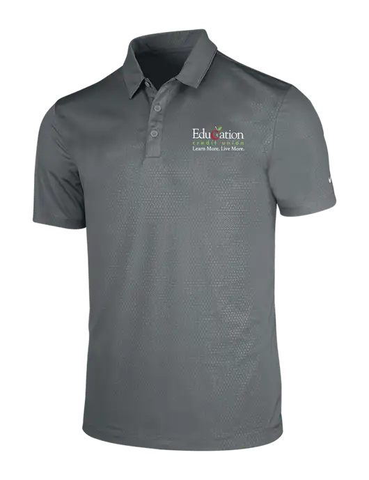 NIKE Medium Grey Dri-Fit Embossed Tri-Blade Polo w/Education Credit Union Logo