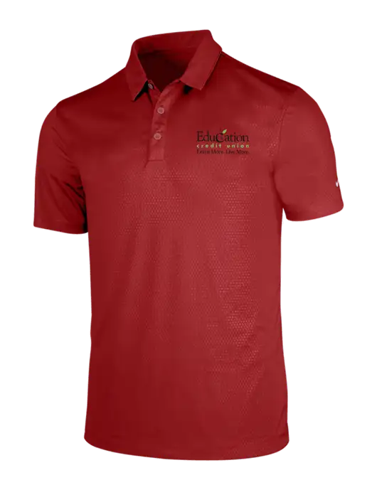 NIKE Red Dri-Fit Embossed Tri-Blade Polo w/Education Credit Union Logo