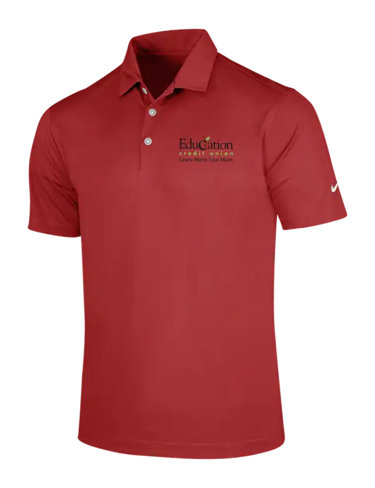 NIKE Red Dri-Fit Vertical Mesh Polo w/Education Credit Union Logo