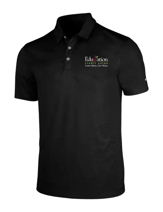 NIKE Black Dri-Fit Embossed Tri-Blade Polo w/Education Credit Union Logo