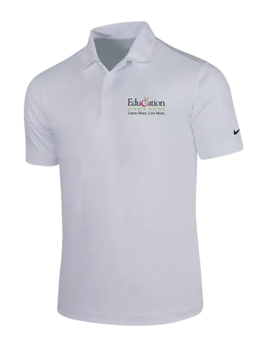 NIKE White Dri-Fit Vertical Mesh Polo w/Education Credit Union Logo
