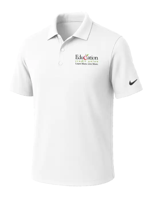 NIKE White Dri-Fit Micro Pique Polo w/Education Credit Union Logo