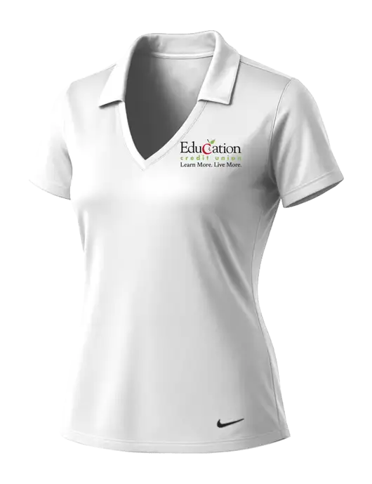 NIKE White Womens Dri-Fit Vertical Mesh Polo w/Education Credit Union Logo