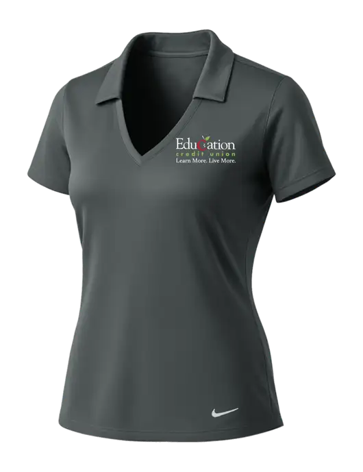 NIKE Dark Grey Womens Dri-Fit Vertical Mesh Polo w/Education Credit Union Logo