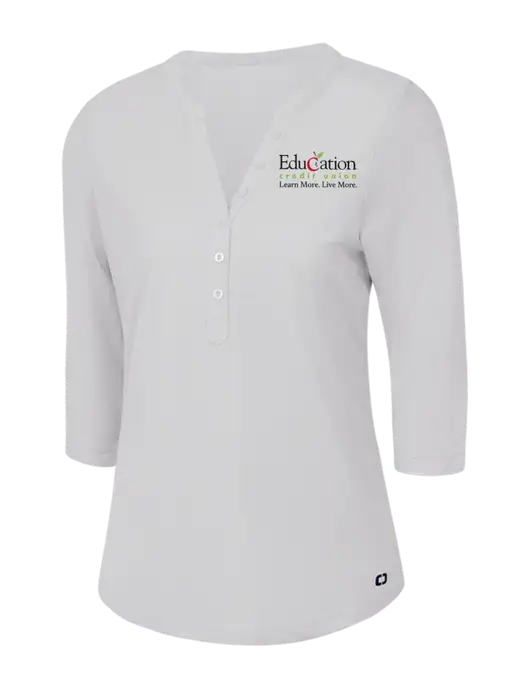 OGIO Bright White Jewel Henley w/Education Credit Union Logo