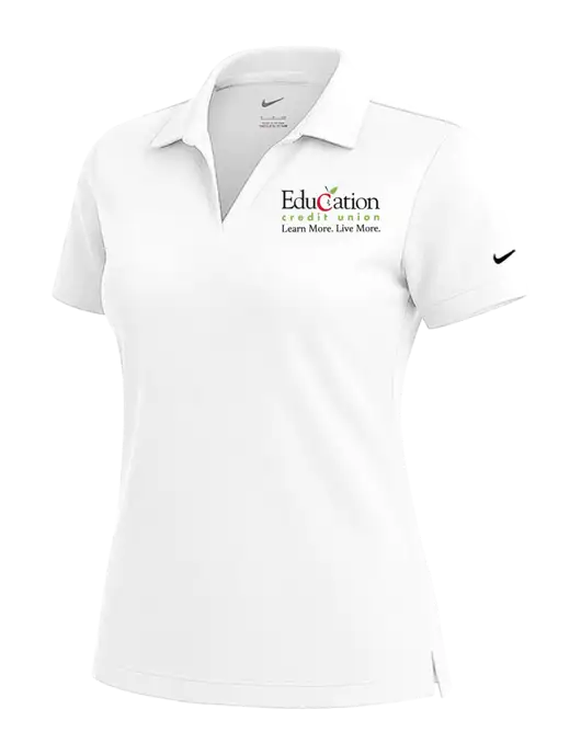 NIKE White Womens Dri-Fit Micro Pique Polo w/Education Credit Union Logo