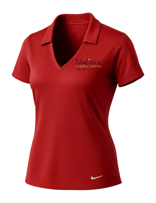 NIKE Red Womens Dri-Fit Vertical Mesh Polo w/Education Credit Union Logo