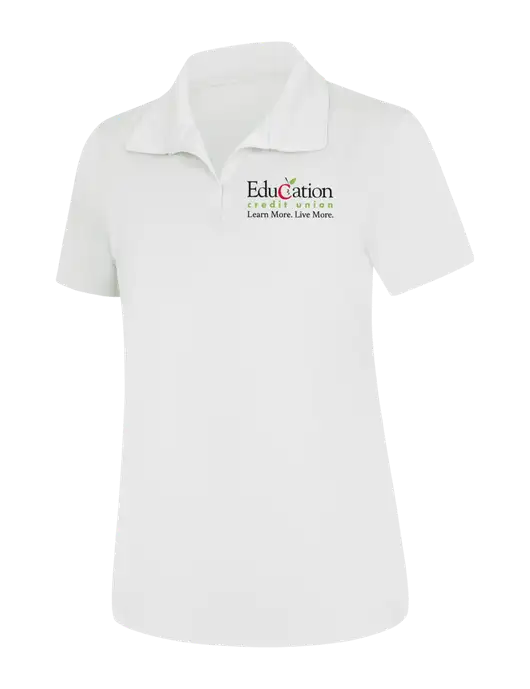 Womens White Micropique Sport-Wick Polo w/Education Credit Union Logo