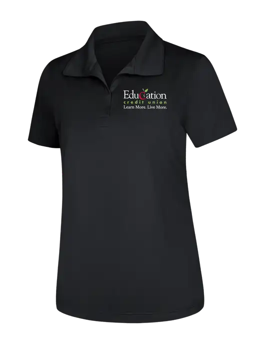 Womens Black Micropique Sport-Wick Polo w/Education Credit Union Logo