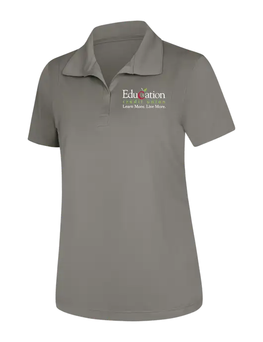 Womens Medium Grey Micropique Sport-Wick Polo w/Education Credit Union Logo