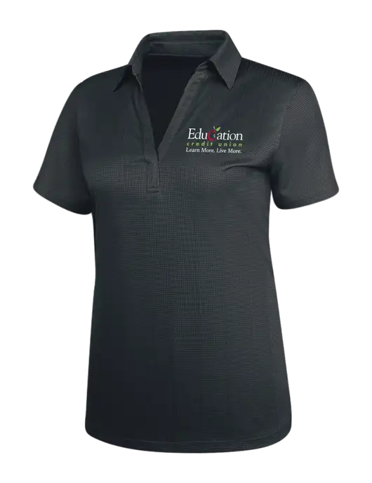 Dark Grey Womens Performance Fine Jacquard Polo w/Education Credit Union Logo
