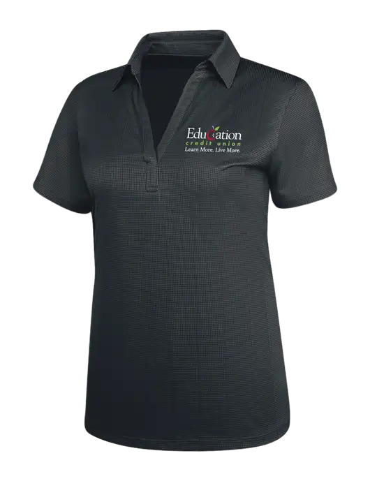 Dark Grey Womens Performance Fine Jacquard Polo w/Education Credit Union Logo