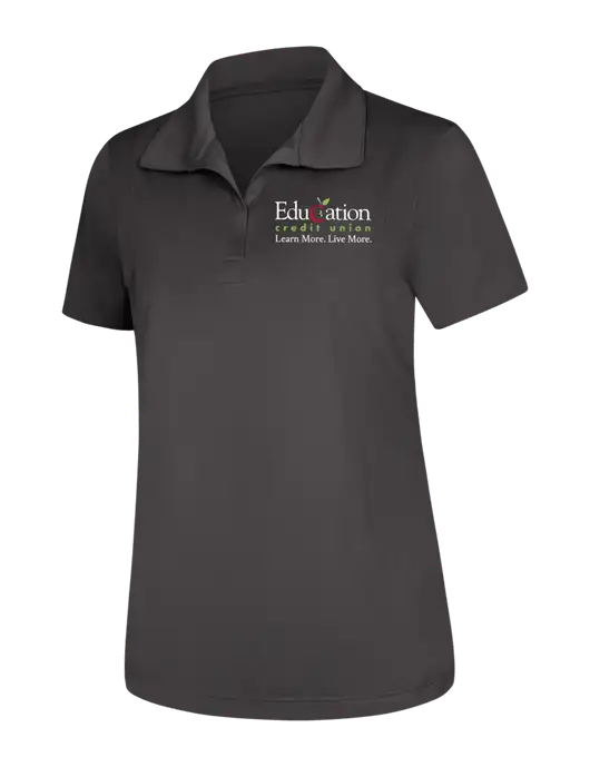 Womens Dark Grey Micropique Sport-Wick Polo w/Education Credit Union Logo