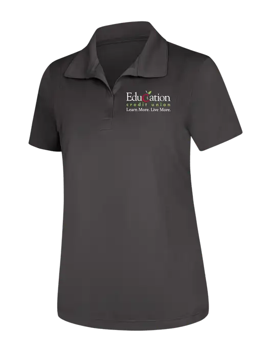 Womens Dark Grey Micropique Sport-Wick Polo w/Education Credit Union Logo