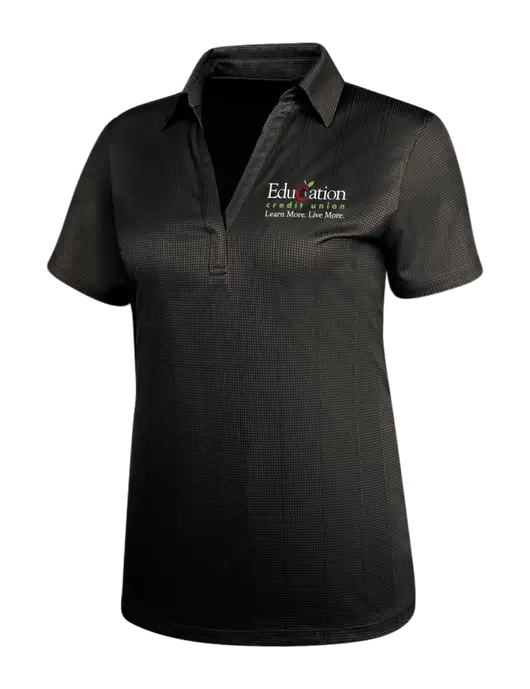 Black Womens Performance Fine Jacquard Polo w/Education Credit Union Logo