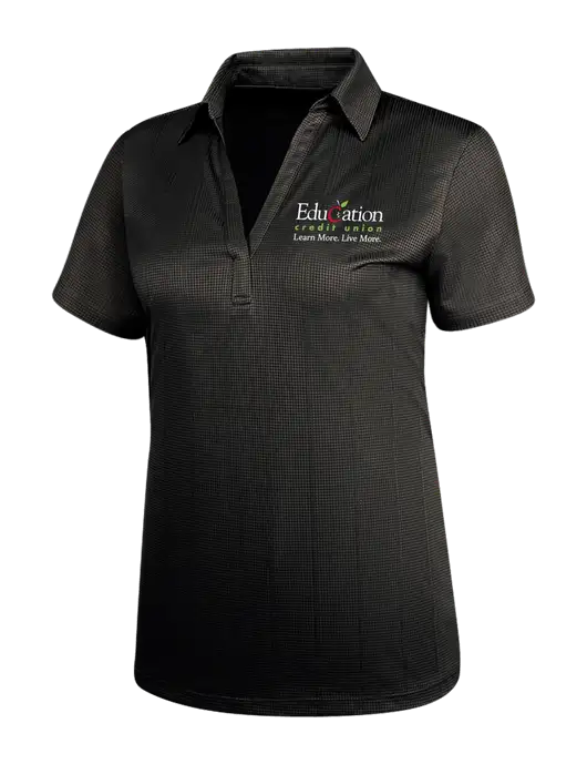 Black Womens Performance Fine Jacquard Polo w/Education Credit Union Logo