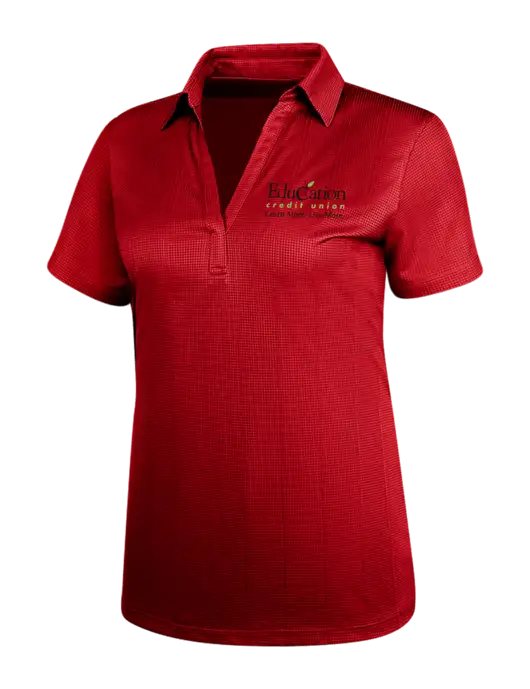 Red Womens Performance Fine Jacquard Polo w/Education Credit Union Logo