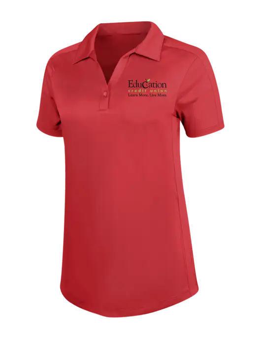 Womens Red Diamond Jacquard Polo w/Education Credit Union Logo