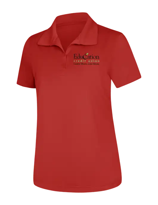 Womens Red Micropique Sport-Wick Polo w/Education Credit Union Logo